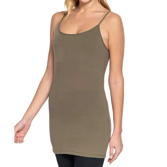 NWT- Women's Long Cami with Shelf Bra, Olive Green - Picture 5 of 5